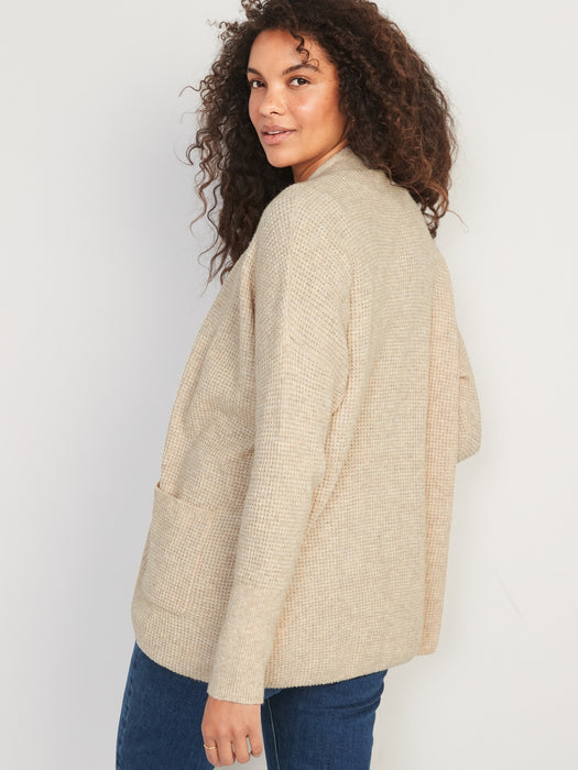 Heathered Waffle-Knit Open-Front Cardigan for Women