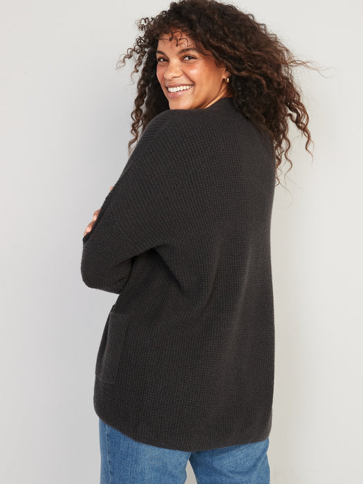 Waffle-Knit Open-Front Cardigan for Women