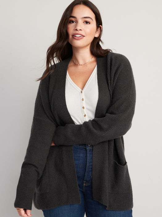 Waffle-Knit Open-Front Cardigan for Women
