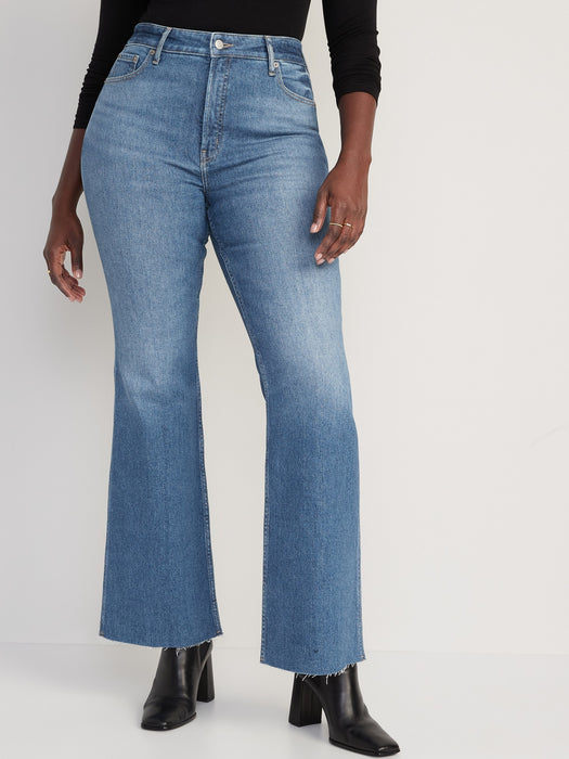 Higher High-Waisted Cotton-Hemp Blend Flare Cut-Off Jeans for Women