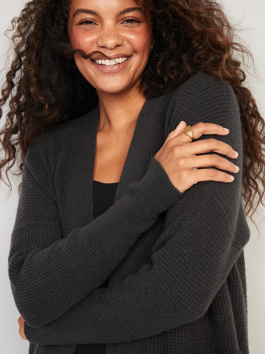 Waffle-Knit Open-Front Cardigan for Women