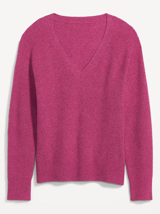 V-Neck Mélange Shaker-Stitch Cocoon Sweater for Women