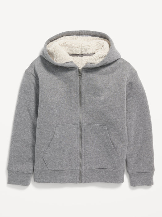 Cozy Sherpa-Lined  Zip Hoodie for Boys - Gray