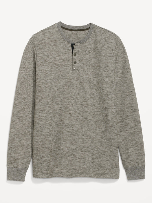 Cozy-Knit Long-Sleeve Henley T-Shirt for Men - Green