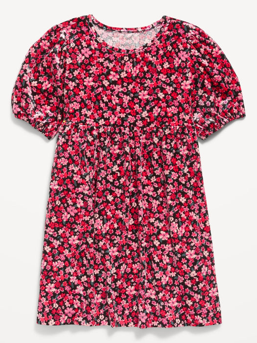 Cozy Velour Puff-Sleeve Swing Dress for Girls