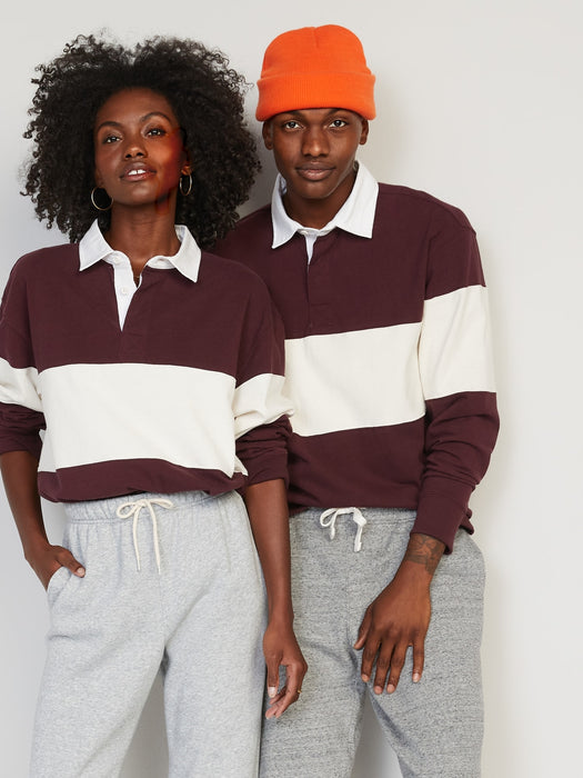 Gender-Neutral Long-Sleeve Color-Block Rugby Polo Shirt for Adults