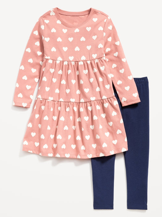 Long-Sleeve Tiered Jersey Dress and Leggings Set for Toddler Girls - Multi
