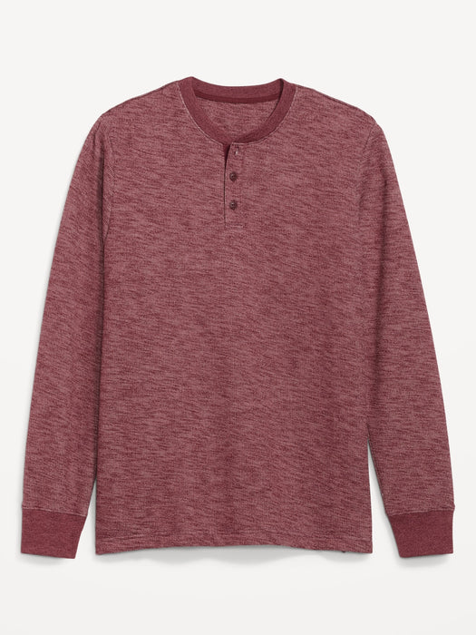 Cozy-Knit Long-Sleeve Henley T-Shirt for Men - Red