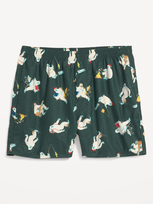 Printed Flannel Pajama Boxer Shorts for Men -- 3.75-inch inseam - Multi