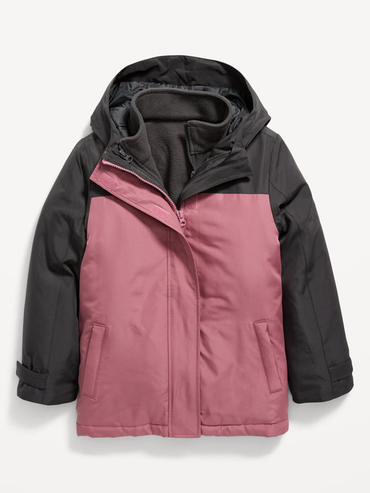 Color-Blocked Water-Resistant 3-In-1 Snow Jacket for Girls - Black