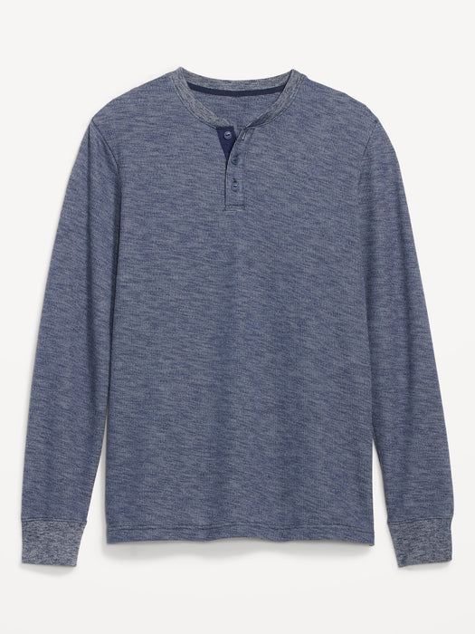 Cozy-Knit Long-Sleeve Henley T-Shirt for Men - Blue