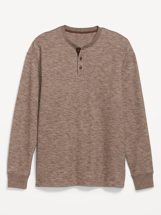 Cozy-Knit Long-Sleeve Henley T-Shirt for Men - Brown