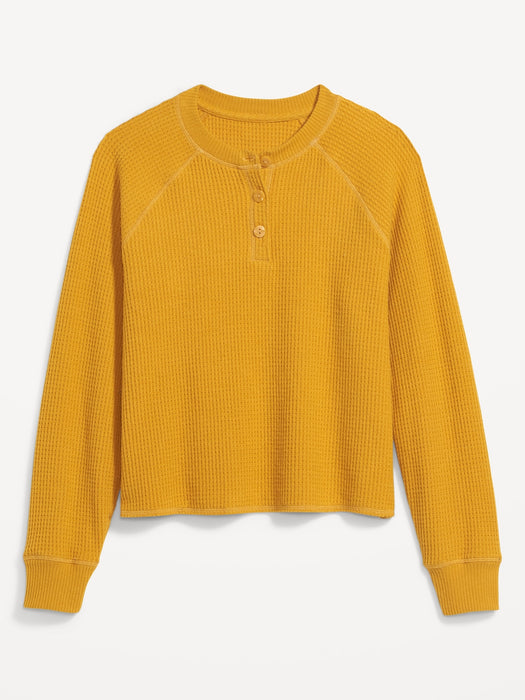 Thermal-Knit Raglan-Sleeve Henley T-Shirt for Women
