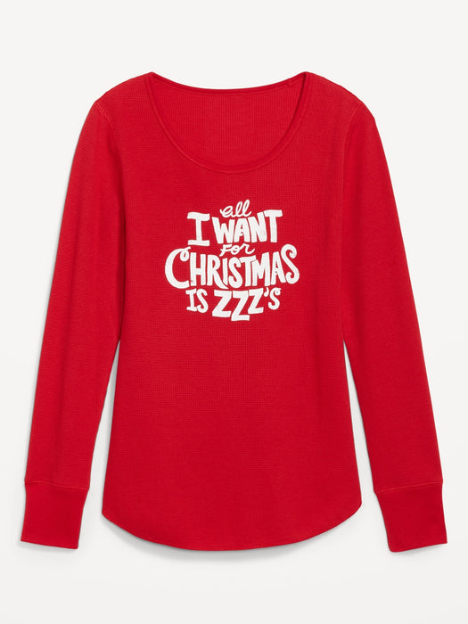 Printed Thermal-Knit Long-Sleeve Pajama Top for Women