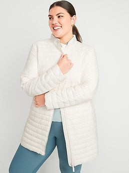 Water-Resistant Quilted Zip-Front Tunic Jacket for Women - White