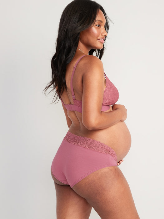 Maternity 2-Pack Lace-Trim Supima® Cotton-Blend Below-Bump Bikini Underwear - Pink