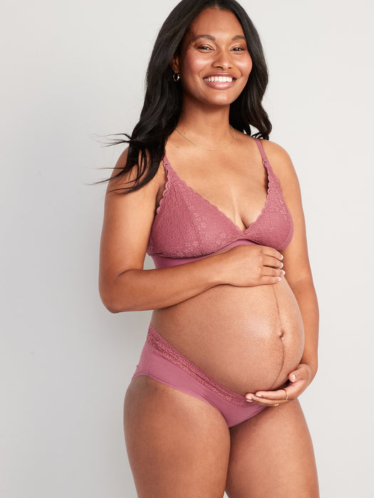 Maternity 2-Pack Lace-Trim Supima® Cotton-Blend Below-Bump Bikini Underwear - Pink
