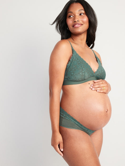 Maternity 2-Pack Lace-Trim Supima® Cotton-Blend Below-Bump Bikini Underwear - Green