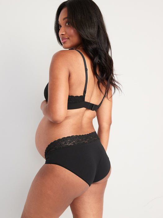 Maternity 2-Pack Lace-Trim Supima® Cotton-Blend Below-Bump Bikini Underwear