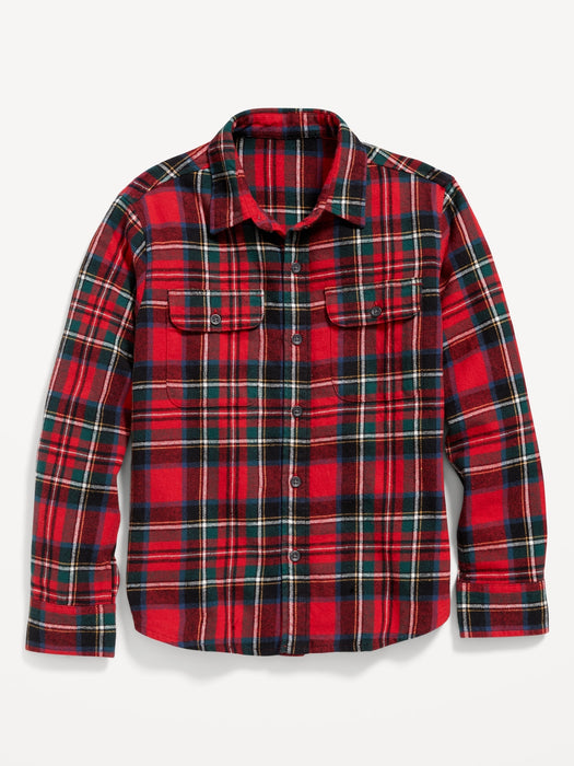Plaid Flannel Utility Pocket Shirt for Boys - Red
