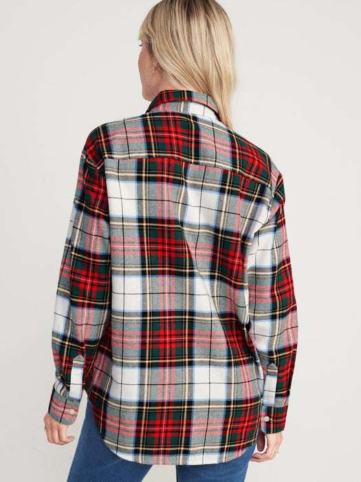 Long-Sleeve Plaid Flannel Boyfriend Tunic Shirt for Women