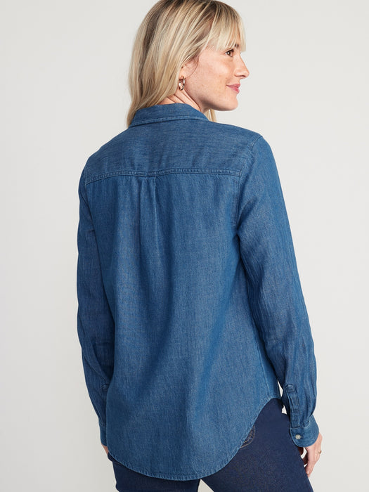 Chambray Classic Button-Front Shirt for Women