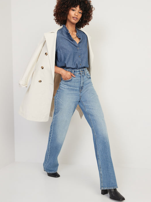 Ruffle-Neck Jean Shirt for Women