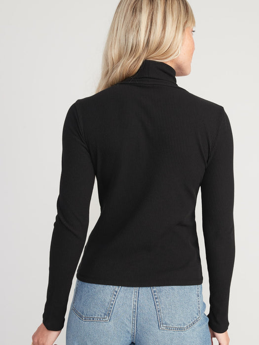 Long-Sleeve Rib-Knit Turtleneck Top 2-Pack for Women - Black