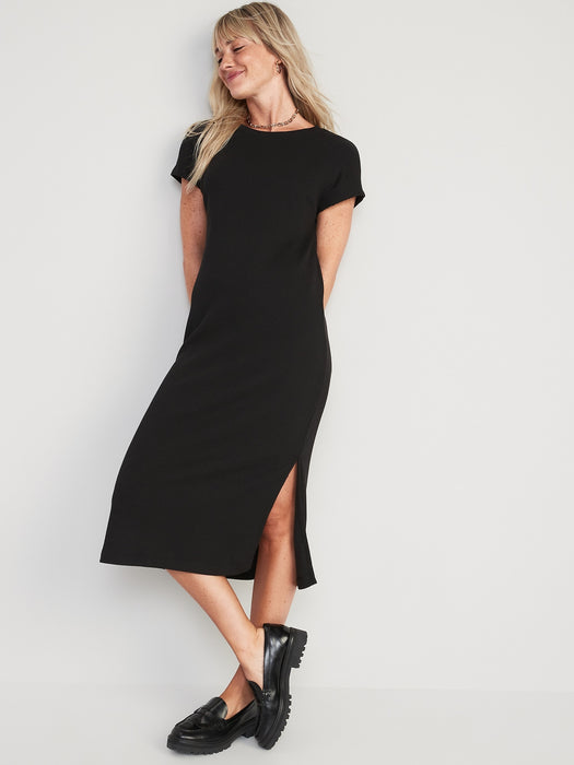 Rib-Knit Midi Shift Dress for Women