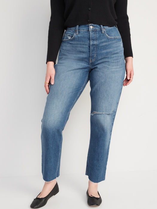 Curvy Extra High-Waisted Button-Fly Sky-Hi Straight Ripped Jeans for Women