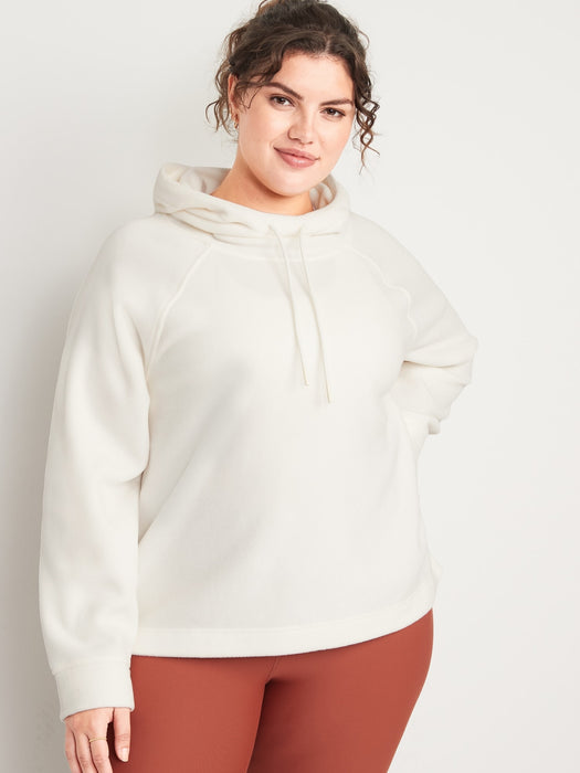 Microfleece Funnel-Neck Pullover Hoodie for Women - White