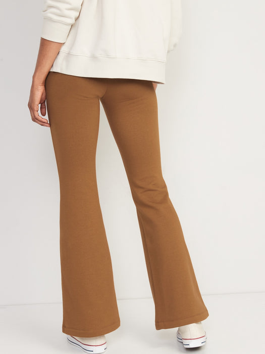High-Waisted Fleece-Lined Flare Leggings for Women - Brown