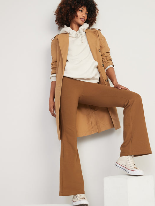 High-Waisted Fleece-Lined Flare Leggings for Women - Brown