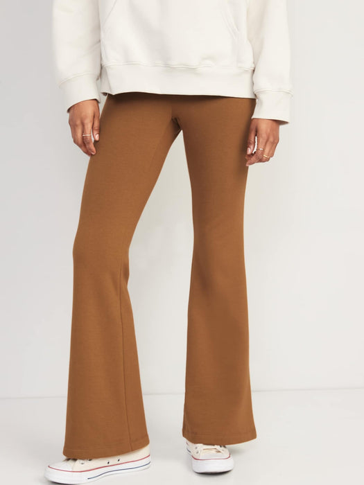 High-Waisted Fleece-Lined Flare Leggings for Women - Brown