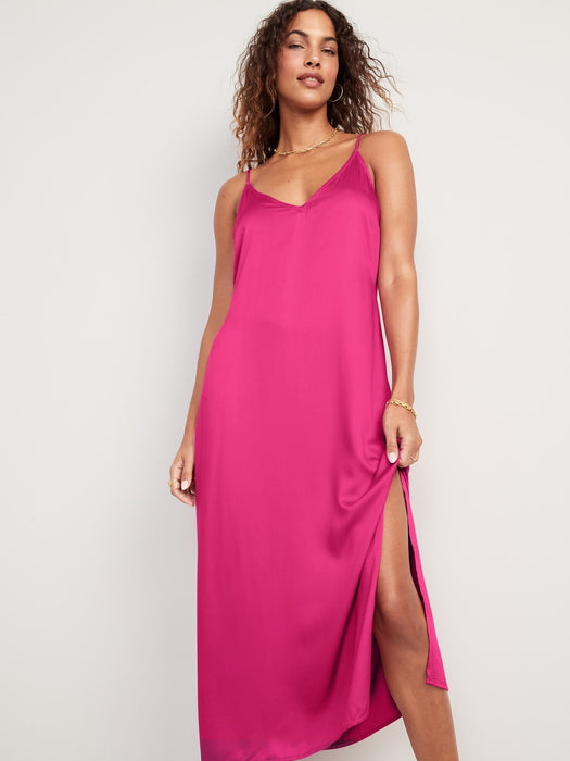 Satin Smocked Midi Slip Dress for Women
