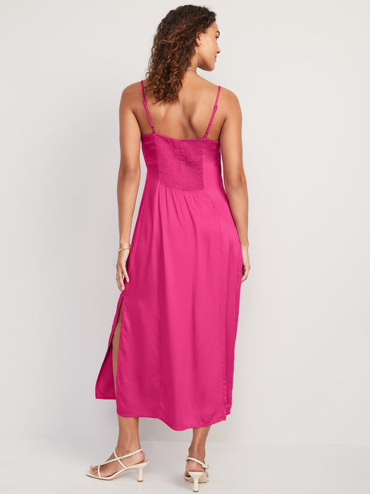 Satin Smocked Midi Slip Dress for Women