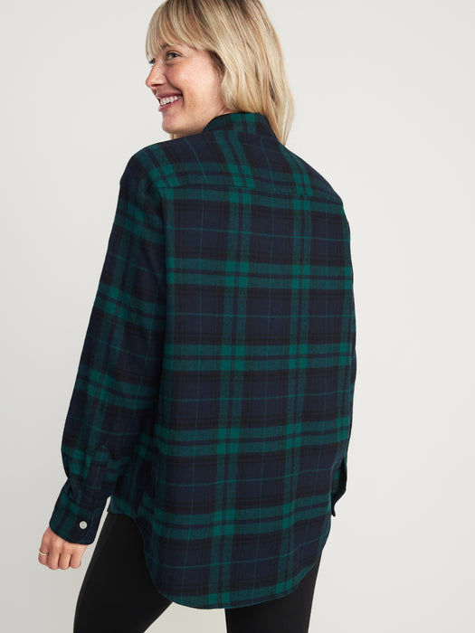 Long-Sleeve Plaid Flannel Boyfriend Tunic Shirt for Women