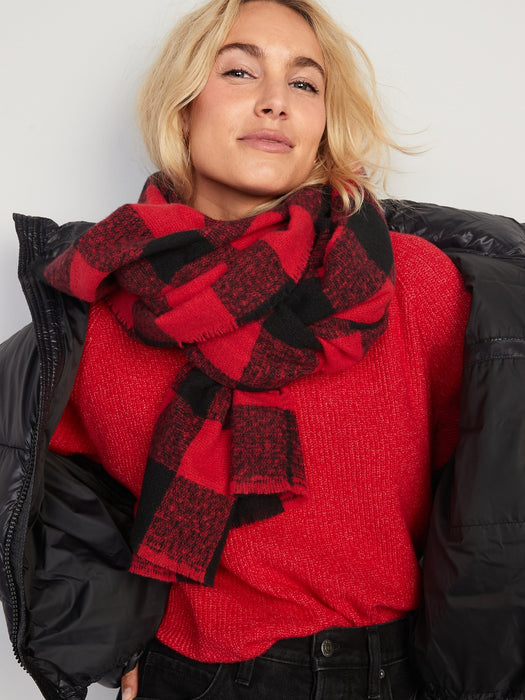 Plaid Flannel Scarf for Women - Red