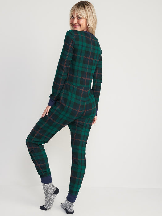 Matching Printed Thermal-Knit One-Piece Pajamas for Women - Multi