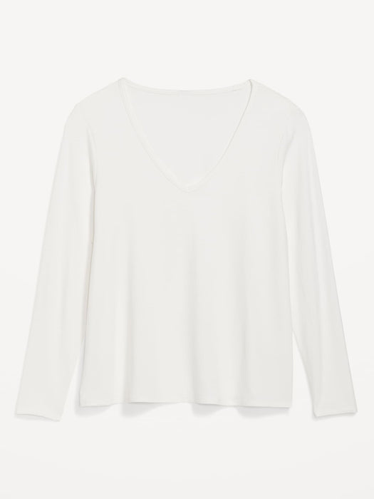 Luxe V-Neck Long-Sleeve T-Shirt for Women - White
