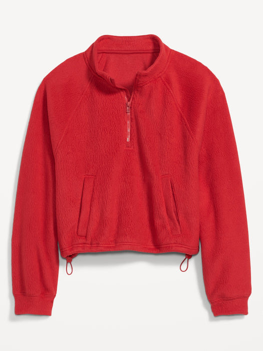 Oversized Sherpa Half-Zip Sweatshirt for Women - Red