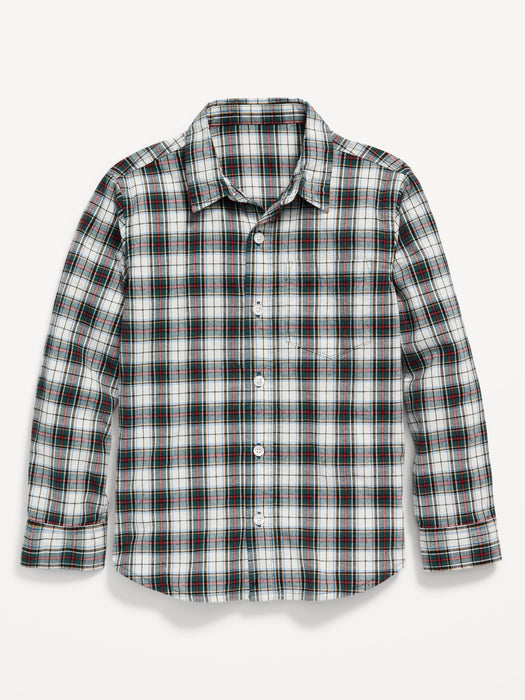 Patterned Poplin Built-In Flex Shirt for Boys - White