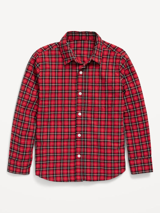 Patterned Poplin Built-In Flex Shirt for Boys - Red