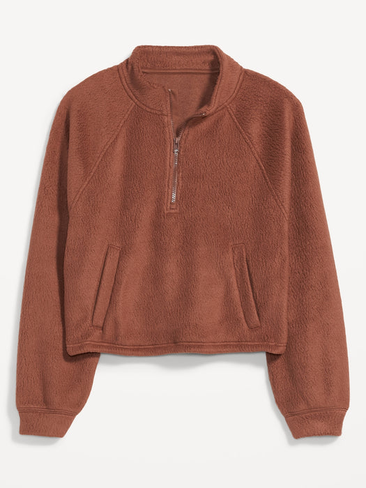 Oversized Sherpa Half-Zip Sweatshirt for Women - Brown