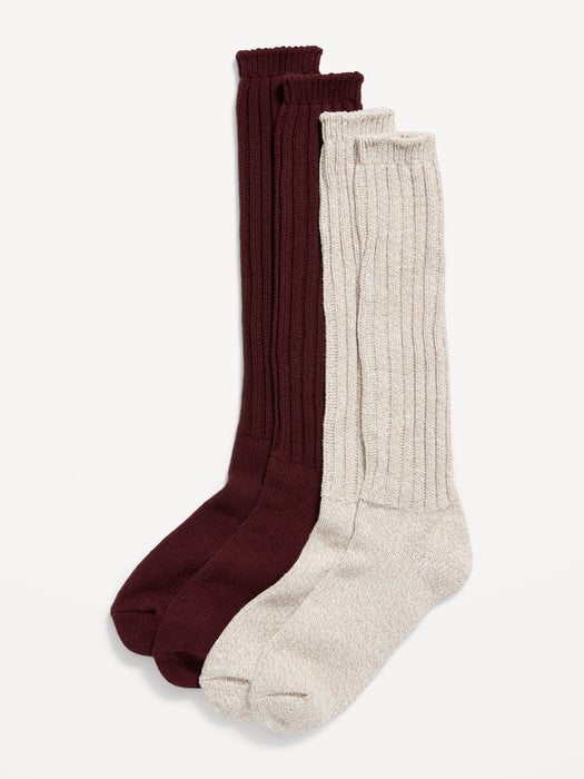Slouchy Rib-Knit Boot Socks 2-Pack for Women - Brown