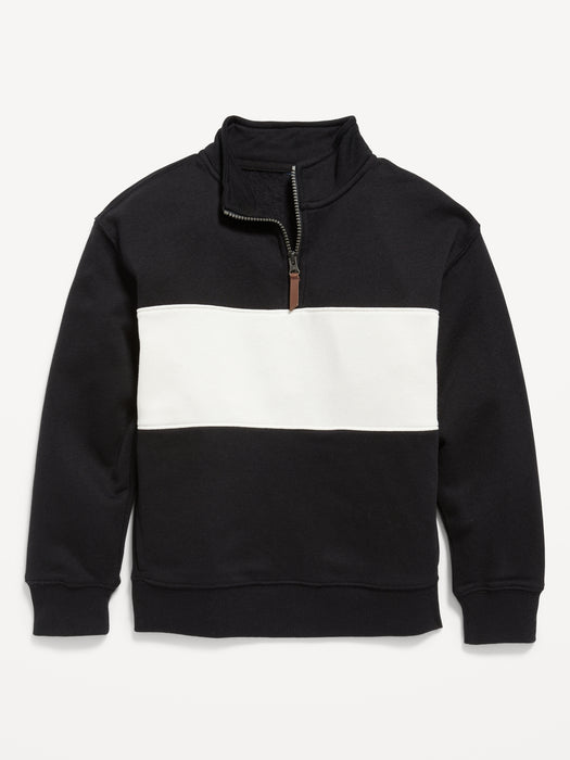 Long-Sleeve Color-Blocked Quarter-Zip Sweatshirt for Boys - Black