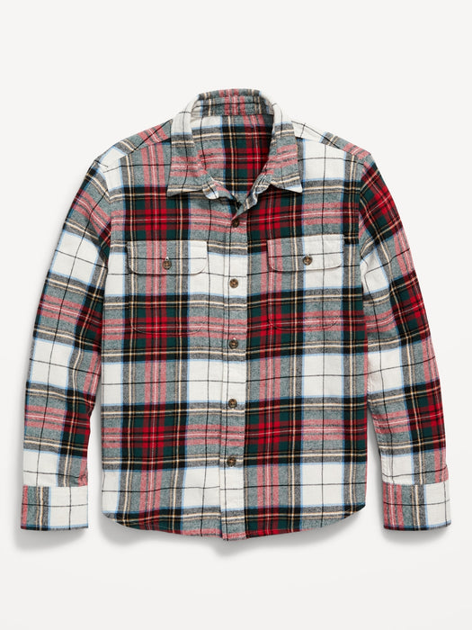 Plaid Flannel Utility Pocket Shirt for Boys - White