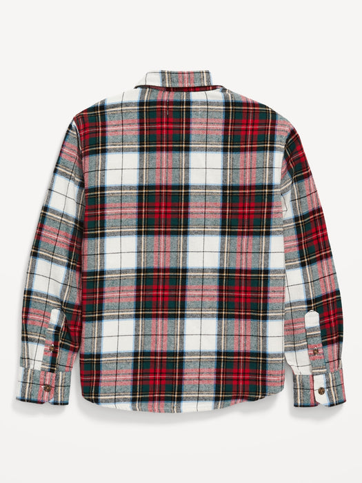 Plaid Flannel Utility Pocket Shirt for Boys - White
