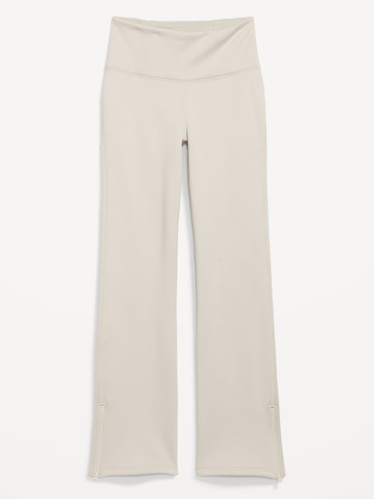 High-Waisted UltraCoze Fleece-Lined Flare Leggings for Women - Beige