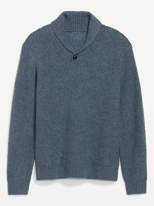Textured-Knit Shawl-Collar Sweater for Men - Blue